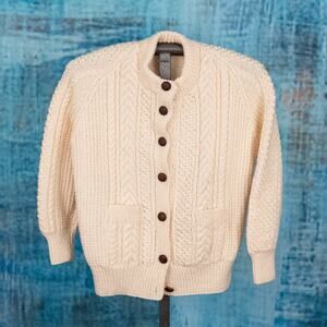 Vintage Rita Condron Wool Cable Knit Cardigan Hand Knit Ireland Fisherman SMALL*